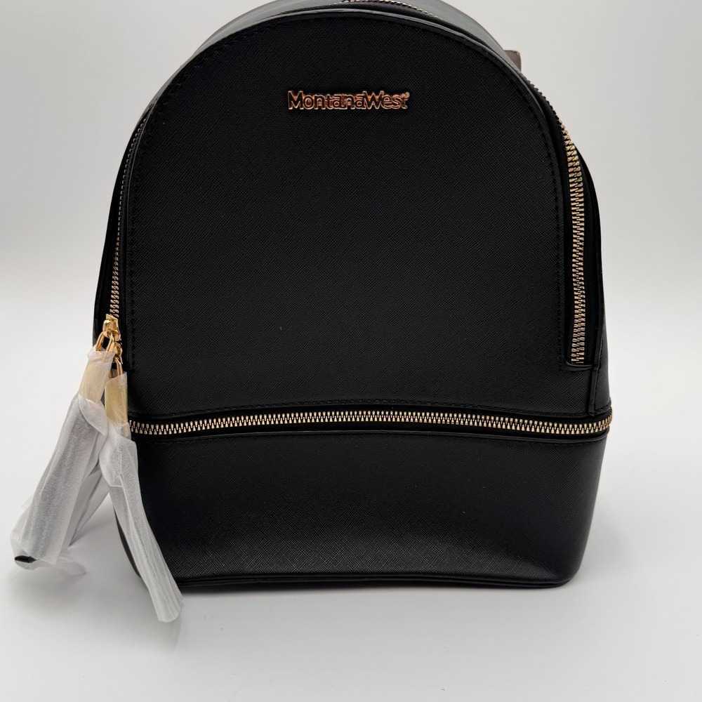 Montana West Black Fashion Backpack MWC2-061BK Saffiano Gold Hardware‎ NWT